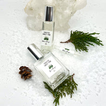Load image into Gallery viewer, 10 ml Clear Glass Roll On Bottle, 1 oz. Spray and 1 ml Sample are options you can choose for your Frosted Sweet Pine Unisex Gift.