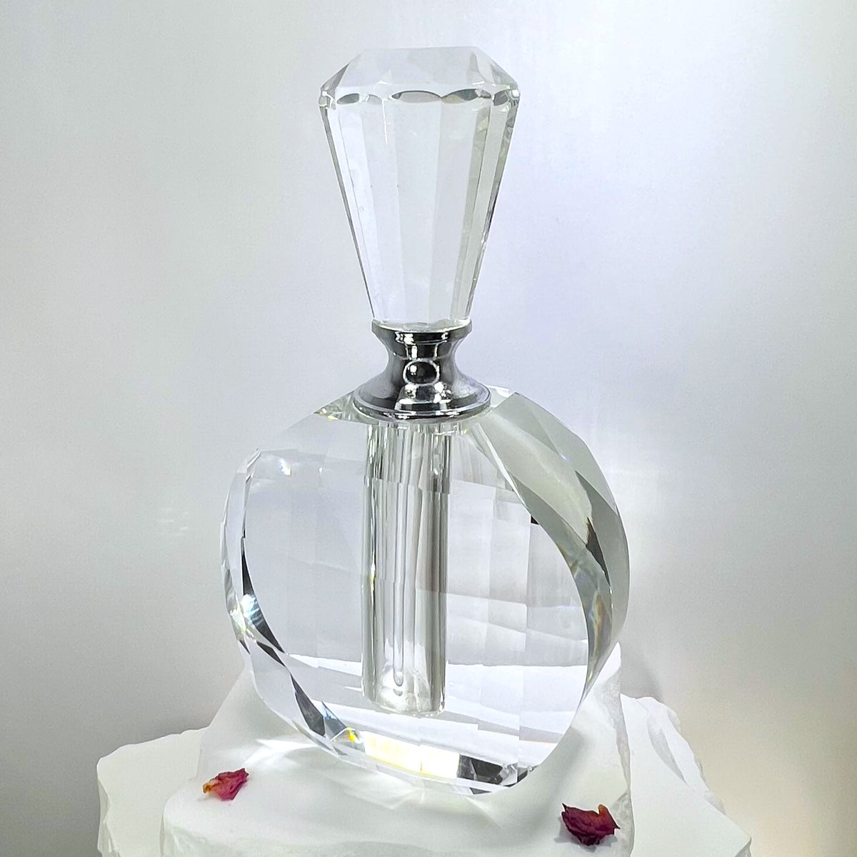 Crystal Perfume Bottle Flat Round Keystone Top The Parfumerie