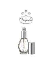 Cargar imagen en el visor de la galería, Diamond Glass Atomizer Perfume Bottle with a Silver spray top and over cap. Sizes available are 1/2 oz., 1 oz. and 2 oz.
