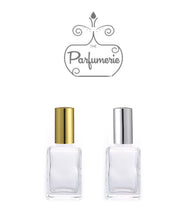Cargar imagen en el visor de la galería, Small Perfume Bottle with clear glass. These Mini Perfume Bottles come with a Gold and Silver Spray Top and Over Cap. A High Quality Spray Bottle that holds 1 oz. Perfume Oils, Essential Oils or Fragrance Oils.