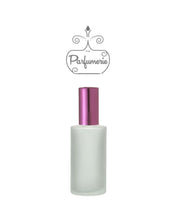 Cargar imagen en el visor de la galería, Perfume Bottle. 2 oz. Perfume Spray bottles. Frosted Glass with Purple Atomizer Sprayer Top and Over Cap for Perfume Oils, Essential Oils or Fragrance Oils.