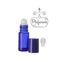 Load image into Gallery viewer, BLUE Glass Roll On Bottles - 5 ml - Plastic/PPE/Resin Rollerball Inserts - 1/6 oz.