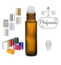 Load image into Gallery viewer, Amber 10 ml Roll On Bottle with Plastic Roller and Cap Options