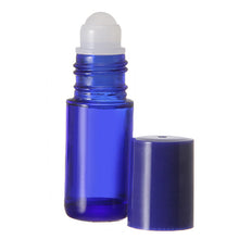 Load image into Gallery viewer, 5ml Blue Glass Roll On Bottle with Plastic Rollerball Insert and Blue Cap. These Lip Gloss Rollers work great for Perfume Oils, Essential Oils and Fragrance Oils as well as Lip Oils and Lip Gloss.