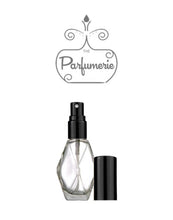 Cargar imagen en el visor de la galería, Diamond Glass Perfume Atomizer Bottle with a black spray top and over cap. Sizes available are 1/2 oz., 1 oz. and 2 oz.