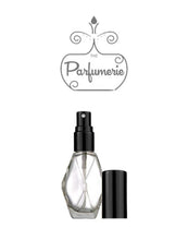 Cargar imagen en el visor de la galería, Diamond Glass Perfume Atomizer Bottle with a black spray top and over cap. Sizes available are 1/2 oz., 1 oz. and 2 oz.