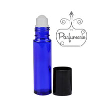 Load image into Gallery viewer, Cobalt Blue Roll On Bottle with Plastic Roller and Black Cap