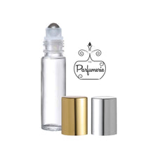 Load image into Gallery viewer, Clear Roll On Bottle with Metallic Shiny Gold or Silver Cap Option