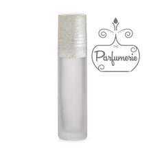 Load image into Gallery viewer, Frosted Roll On Bottle with Gold Glitter Cap.