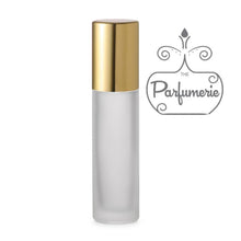 Load image into Gallery viewer, Frosted Roller Bottle with Shiny Gold Cap. A Cologne Travel Bottle. A great Essential Oil Roll On for Beauty.