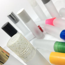 Load image into Gallery viewer, Frosted Perfume Bottle for Travel. These Roller Bottles come with with Colored Cap options.