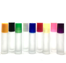 Load image into Gallery viewer, Frosted Roller Bottles with Color Caps. The Perfect Witchcraft Bottle.