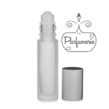 Load image into Gallery viewer, Frosted 10 ml Roller Bottle with Plastic Inserts and Silver Brushed Caps.  A great Perfume Travel Bottle.