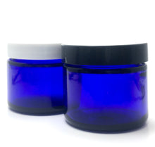 Load image into Gallery viewer, 1 oz. Cobalt blue straight sided cosmetic jar with lined lid options. High quality UV proof glass. Safe for all essential oil products.