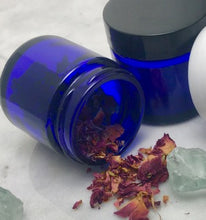 Load image into Gallery viewer, 1 oz. Cobalt blue straight sided cosmetic jar with lined lid options. High quality UV proof glass. Safe for all essential oil products.
