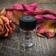 Load image into Gallery viewer, 1/2 Dram Vial for Musk Al Tahara Sample. Clear Vial with black cap.