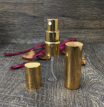 Cargar imagen en el visor de la galería, Metallic Perfume Bottles. 12 ml Atomizer Spray Bottles. Metallic Gold. Inner chamber holds the Perfume Oils, Essential Oils or Fragrance oils for Perfumes, Colognes, Room Sprays, Car Refreshers and Pillow Mists.
