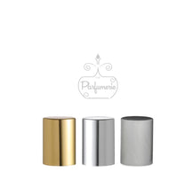 Load image into Gallery viewer, Metallic Caps for 5ml and 10ml Roll On bottles in colors Metallic Shiny Gold, Metallic Shiny Silver and Brushed Silver