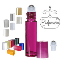 Load image into Gallery viewer, Lip Gloss Roller. Purple 10 ml Roll On Bottle with Steel Rollerball Insert and Color Cap Options. These Essential Oil Roller Bottles work wonderfully for Perfume Oils, Essential Oils, Fragrance Oils, Lip Gloss, Lip Oils and so much more.