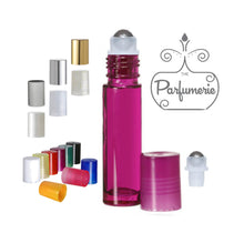 Load image into Gallery viewer, Lip Gloss Roller. Purple 10 ml Roll On Bottle with Steel Rollerball Insert and Color Cap Options. These Essential Oil Roller Bottles work wonderfully for Perfume Oils, Essential Oils, Fragrance Oils, Lip Gloss, Lip Oils and so much more.