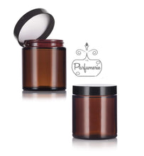Cargar imagen en el visor de la galería, 4 oz. Amber straight sided cosmetic jar with lined lid options. High quality UV proof glass. Safe for all essential oil products