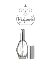 Cargar imagen en el visor de la galería, Diamond Glass Atomizer Perfume Bottle with a Silver spray top and over cap. Sizes available are 1/2 oz., 1 oz. and 2 oz.