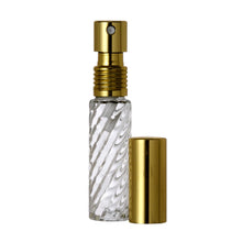 Cargar imagen en el visor de la galería, Perfume Bottles. 10ml Perfume Spray bottle. Swirl Glass with Gold Atomizer Sprayer Top and Over Cap for Perfume Oils, Essential Oils or Fragrance Oils.