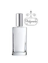 Load image into Gallery viewer, Perfume Bottle in size 3.4 oz. Atomizer Spray Bottle with Silver Sprayer Top with over cap. Clear Glass Large Perfume Bottle for Perfume Oils, Essential Oils and Fragrance Oils for your business, home, office or car!