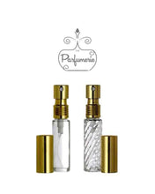 Cargar imagen en el visor de la galería, Perfume Bottles. 10ml Perfume Spray bottle. Clear Glass or Swirl Glass with Gold Atomizer Sprayer Top and Over Cap