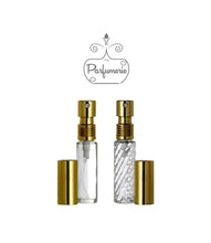 Cargar imagen en el visor de la galería, Perfume Bottles. 10ml Perfume Spray bottle. Clear Glass or Swirl Glass with Gold Atomizer Sprayer Top and Over Cap