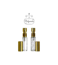 Cargar imagen en el visor de la galería, Perfume Bottles. 10ml Perfume Spray bottle. Clear Glass or Swirl Glass with Gold Atomizer Sprayer Top and Over Cap