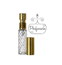 Cargar imagen en el visor de la galería, Perfume Bottles. 10ml Perfume Spray bottle. Swirl Glass with Gold Atomizer Sprayer Top and Over Cap for Perfume Oils, Essential Oils or Fragrance Oils.