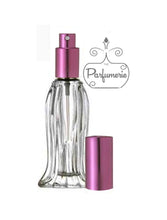 Cargar imagen en el visor de la galería, o.6 oz. Tulip Style Glass Perfume Bottle. Spray Bottle with Sprayer top in Purple with matching over cap. Atomizer Bottles perfect for Perfume Oils, Essential Oils, Fragrance Oils and Room Sprays.