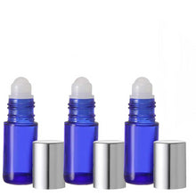 Load image into Gallery viewer, BLUE Glass Roll On Bottles - 5 ml - Plastic/PPE/Resin Rollerball Inserts - 1/6 oz.