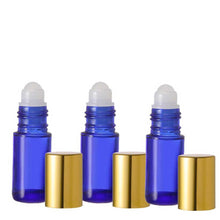 Load image into Gallery viewer, BLUE Glass Roll On Bottles - 5 ml - Plastic/PPE/Resin Rollerball Inserts - 1/6 oz.