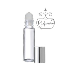 Load image into Gallery viewer, Clear Roll On Bottle with Plastic Insert and Metallic Shiny Silver cap