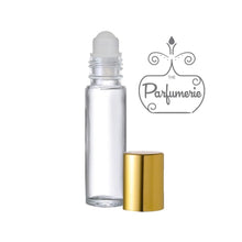 Load image into Gallery viewer, Clear Roller Bottle with plastic insert and metallic shiny gold cap