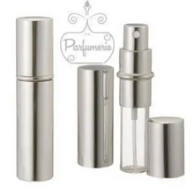 Cargar imagen en el visor de la galería, Metallic Perfume Bottles. 12 ml Atomizer Spray Bottles. Metallic Silver. Inner chamber holds the Perfume Oils, Essential Oils or Fragrance oils for Perfumes, Colognes, Room Sprays, Car Refreshers and Pillow Mists.