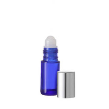 Load image into Gallery viewer, BLUE Glass Roll On Bottles - 5 ml - Plastic/PPE/Resin Rollerball Inserts - 1/6 oz.