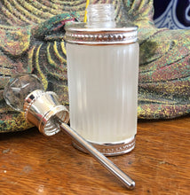Cargar imagen en el visor de la galería, Fancy Glass Perfume Bottles with Crystal Ball Top and steel dropper stick in 15ml (1/2 oz.). Silver color. This bottle holds perfume oils, attars and oud's.