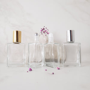 Rectangle perfume bottles showcasing insert and cap options. The 2 inner bottles show an angled view.