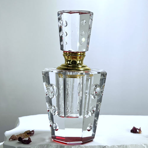 Crystal Perfume Bottle - Octagonal - Bubble - Red Base