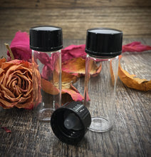 Load image into Gallery viewer, 1 Dram Glass Vials with Black Caps - 3.7ml Leak-Proof Sample Jars, Polycone Liner