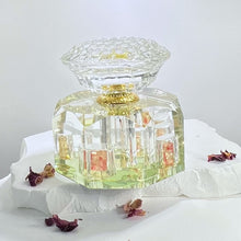 Cargar imagen en el visor de la galería, Crystal Perfume Bottle - Octagonal Base, Yellow/Orange Design