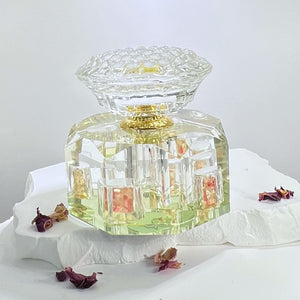 Crystal Perfume Bottle - Octagonal Base, Yellow/Orange Design