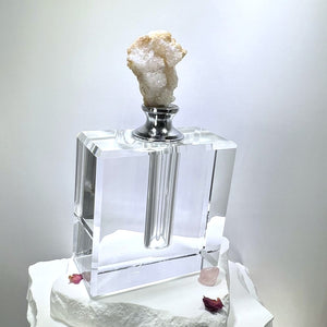 Crystal Perfume Bottle - Square Elegance, Quartz Top