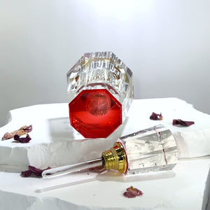 Crystal Perfume Bottle - Octagonal - Bubble - Red Base