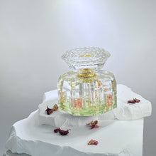 Load image into Gallery viewer, Crystal Perfume Bottle - Octagonal Base, Yellow/Orange Design