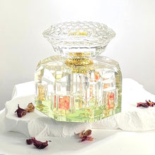 Cargar imagen en el visor de la galería, Crystal Perfume Bottle - Octagonal Base, Yellow/Orange Design