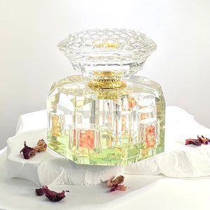 Crystal Perfume Bottle - Octagonal Base, Yellow/Orange Design